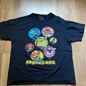 SpongeBob SquarePants Kids Black Tee with Colorful Characters